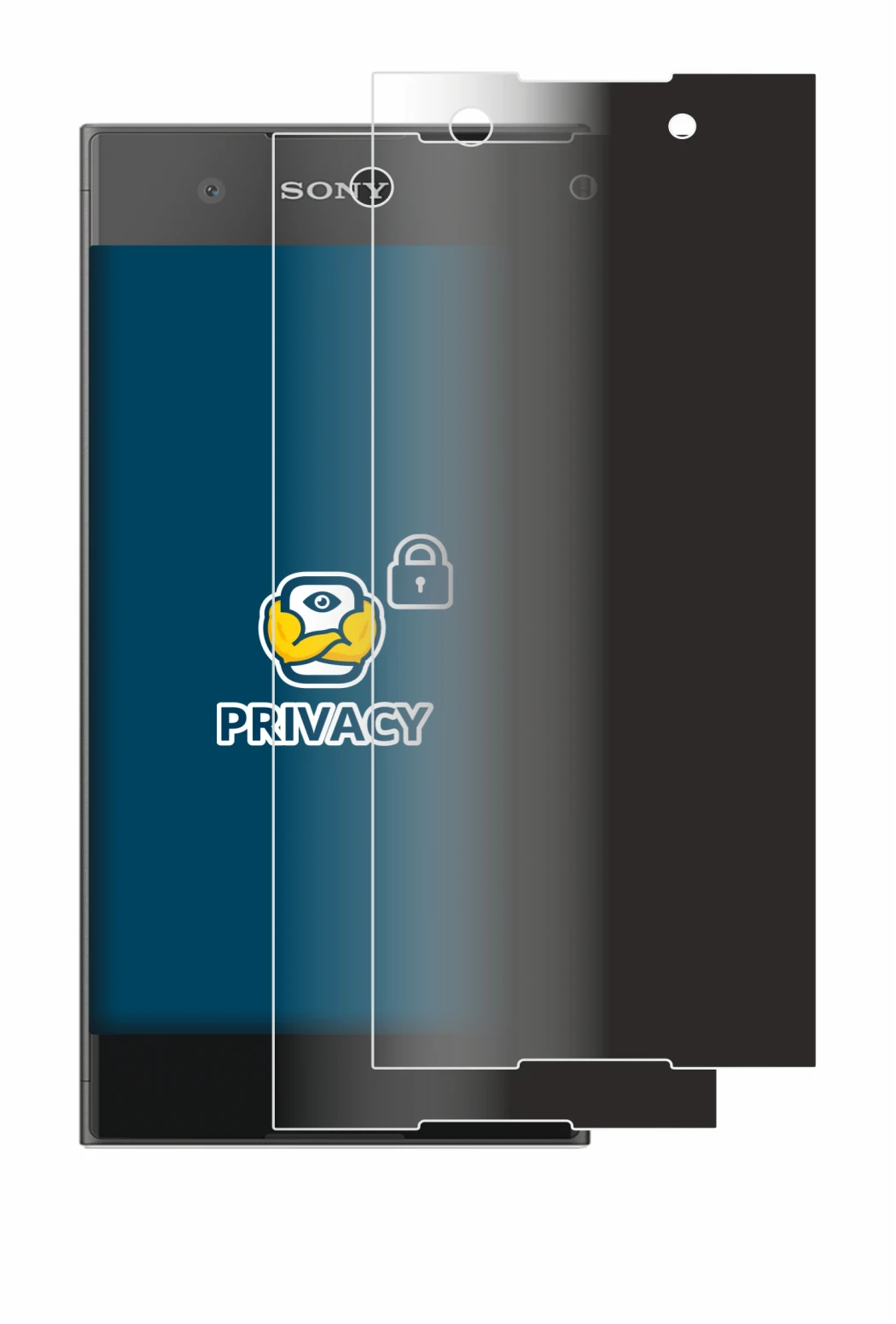 Image de l'appareil Sony Xperia XA1 avec une grande variété de protections d'écran.