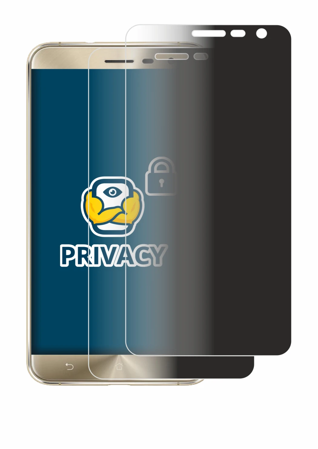 Image de l'appareil ASUS ZenFone 3 ZE552KL avec une grande variété de protections d'écran.