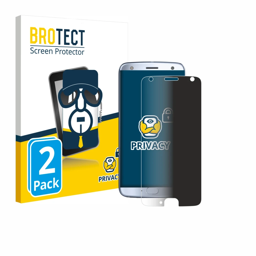 Face avant d’un emballage produit avec le logo de la marque BROTECT. À côté, l’appareil Motorola Moto X4 est représenté avec l