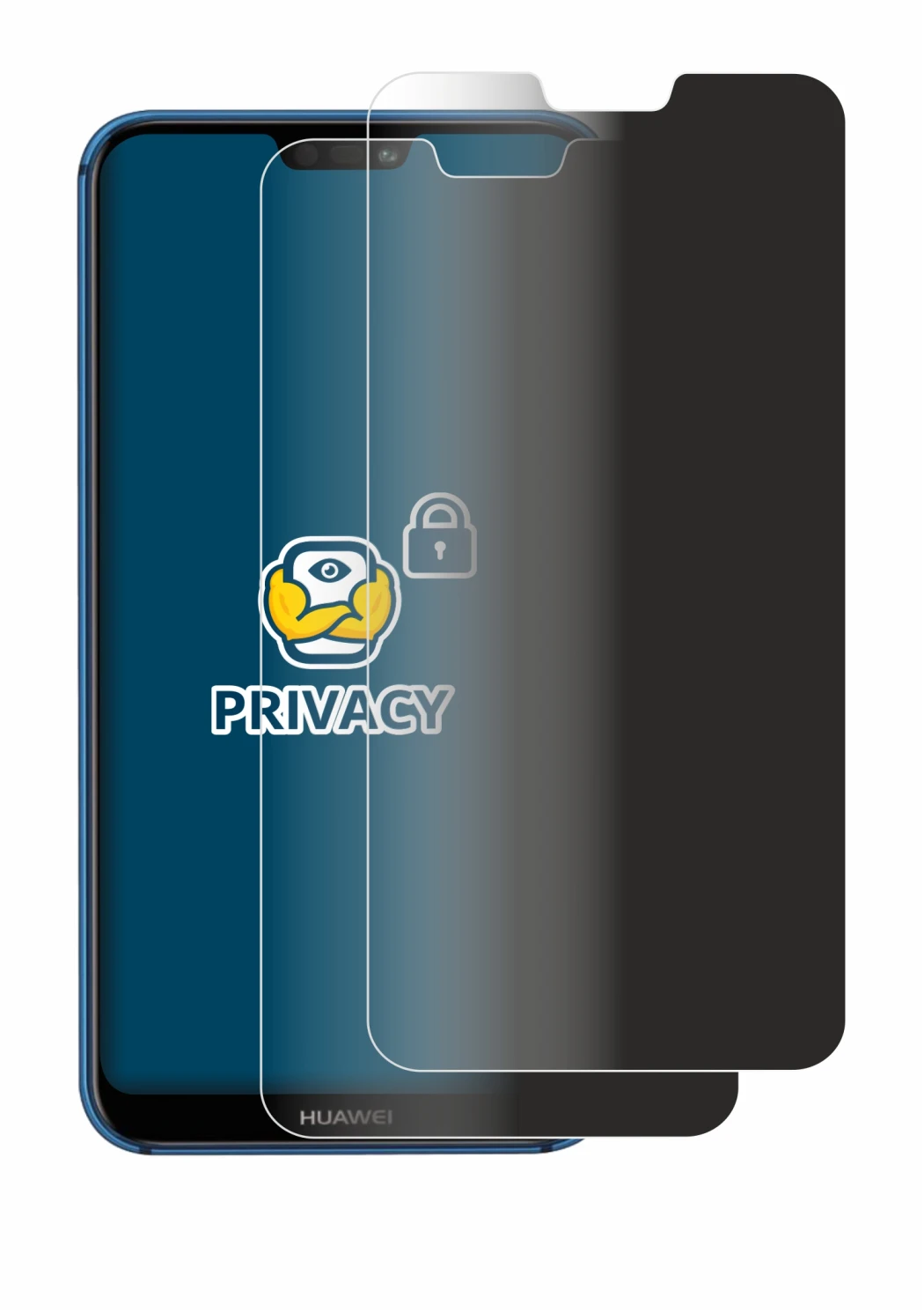 Image de l'appareil Huawei Nova 3e avec une grande variété de protections d'écran.
