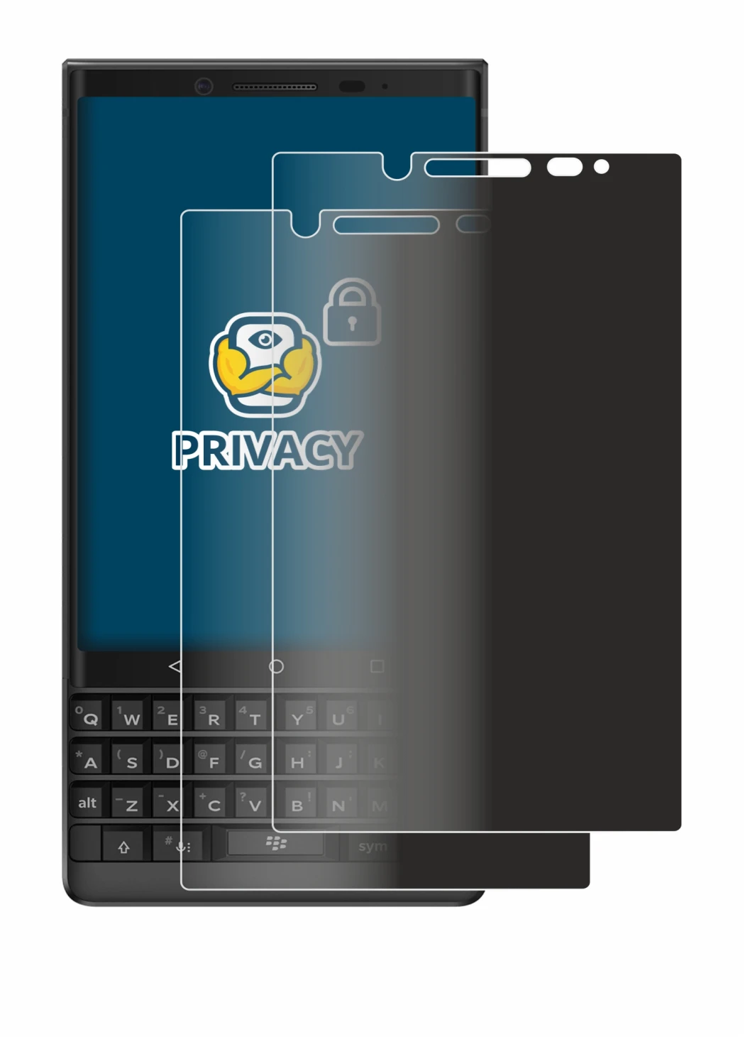 Image de l'appareil BlackBerry Key2 avec une grande variété de protections d'écran.