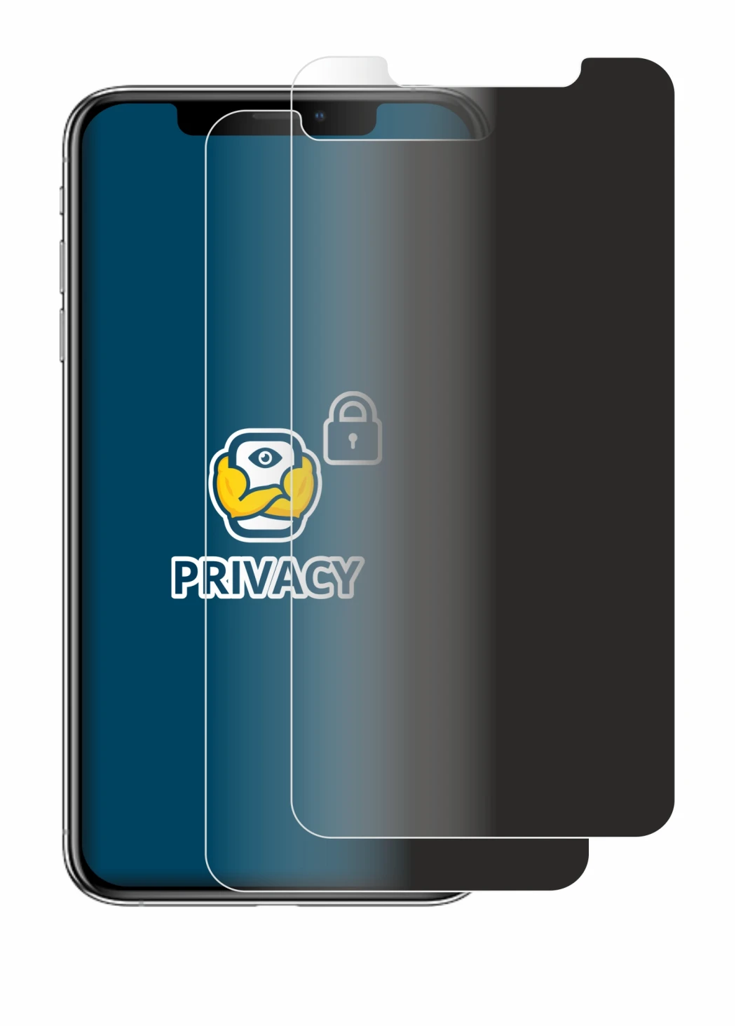 Image de l'appareil Apple iPhone Xs Max avec une grande variété de protections d'écran.