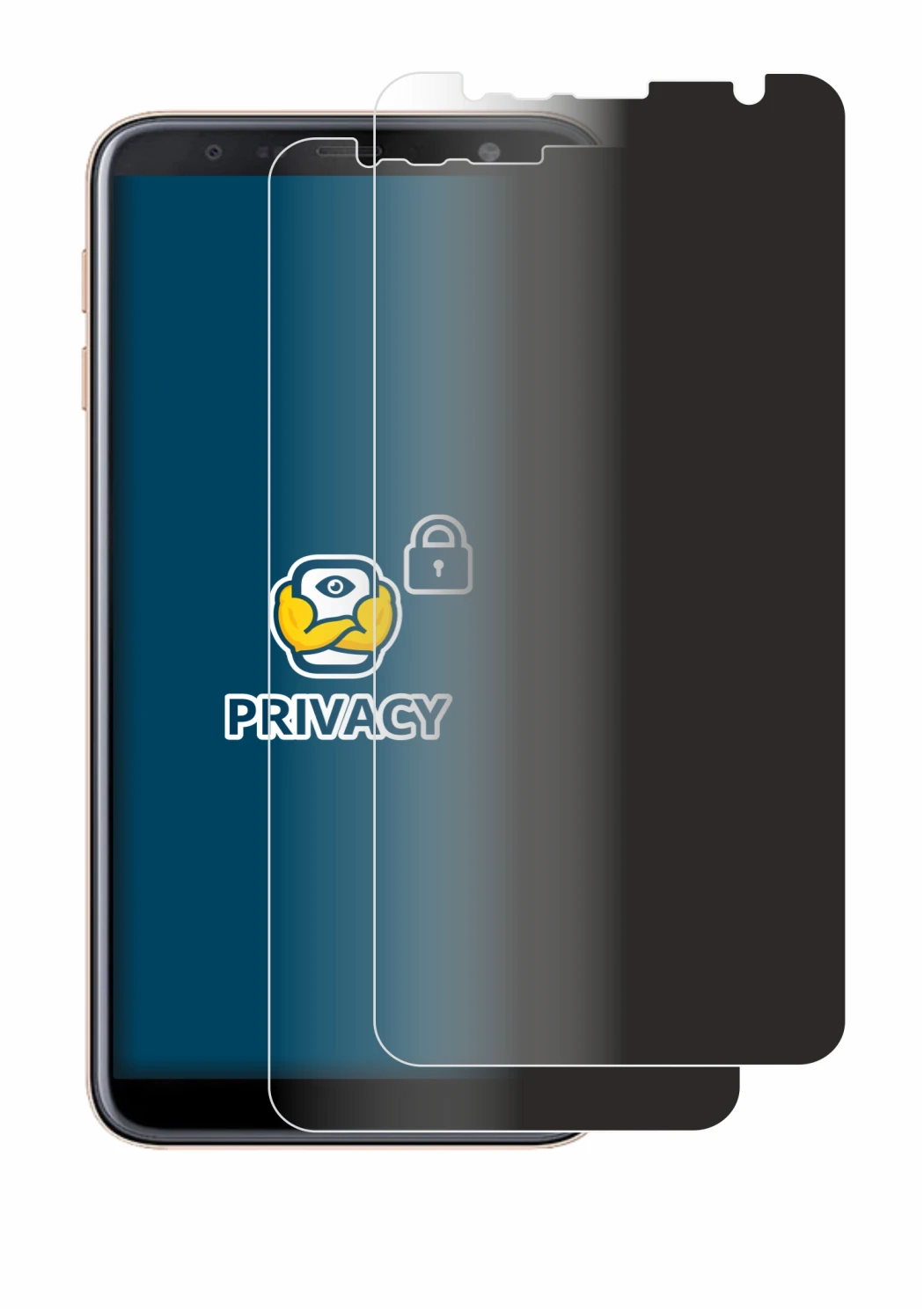 Image de l'appareil Samsung Galaxy J4 Plus avec une grande variété de protections d'écran.