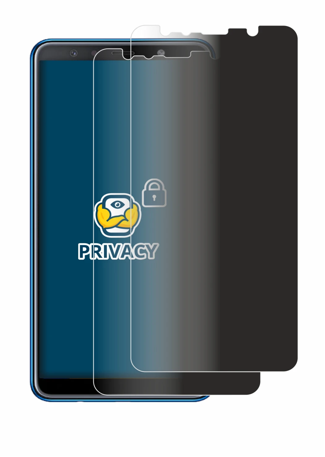 Image de l'appareil Samsung Galaxy A7 2018 avec une grande variété de protections d'écran.