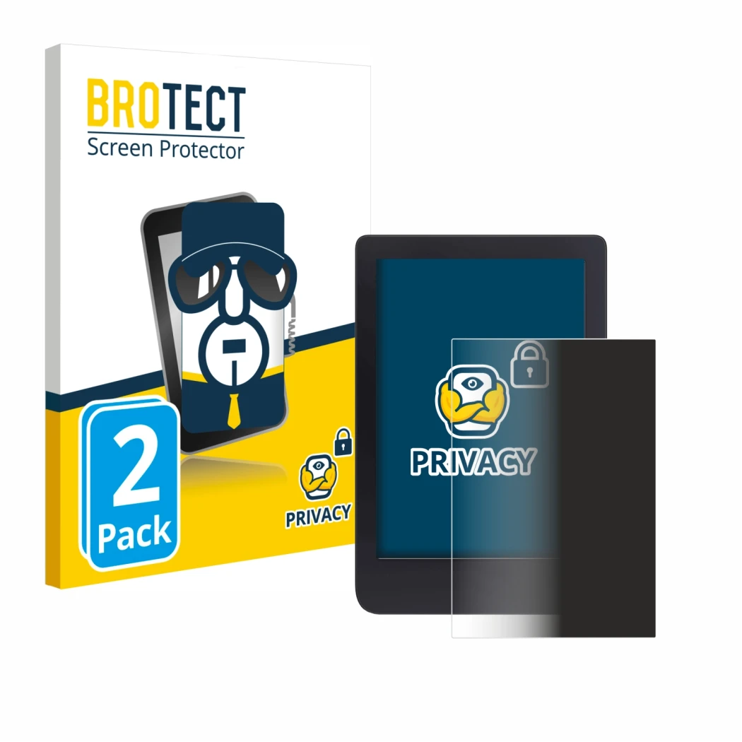 Face avant d’un emballage produit avec le logo de la marque BROTECT. À côté, l’appareil Tolino Shine 3 est représenté avec la 
