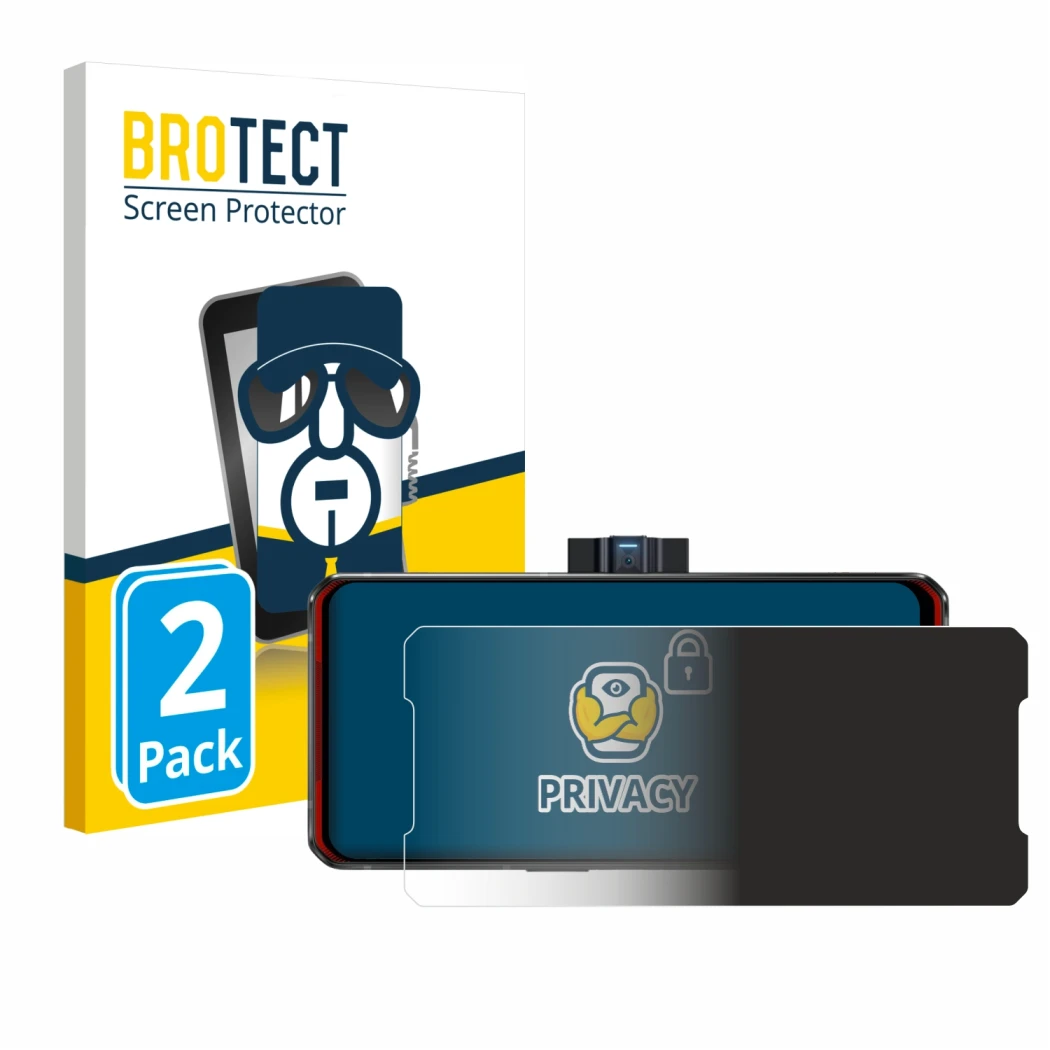 Face avant d’un emballage produit avec le logo de la marque BROTECT. À côté, l’appareil Lenovo Legion Duel est représenté avec