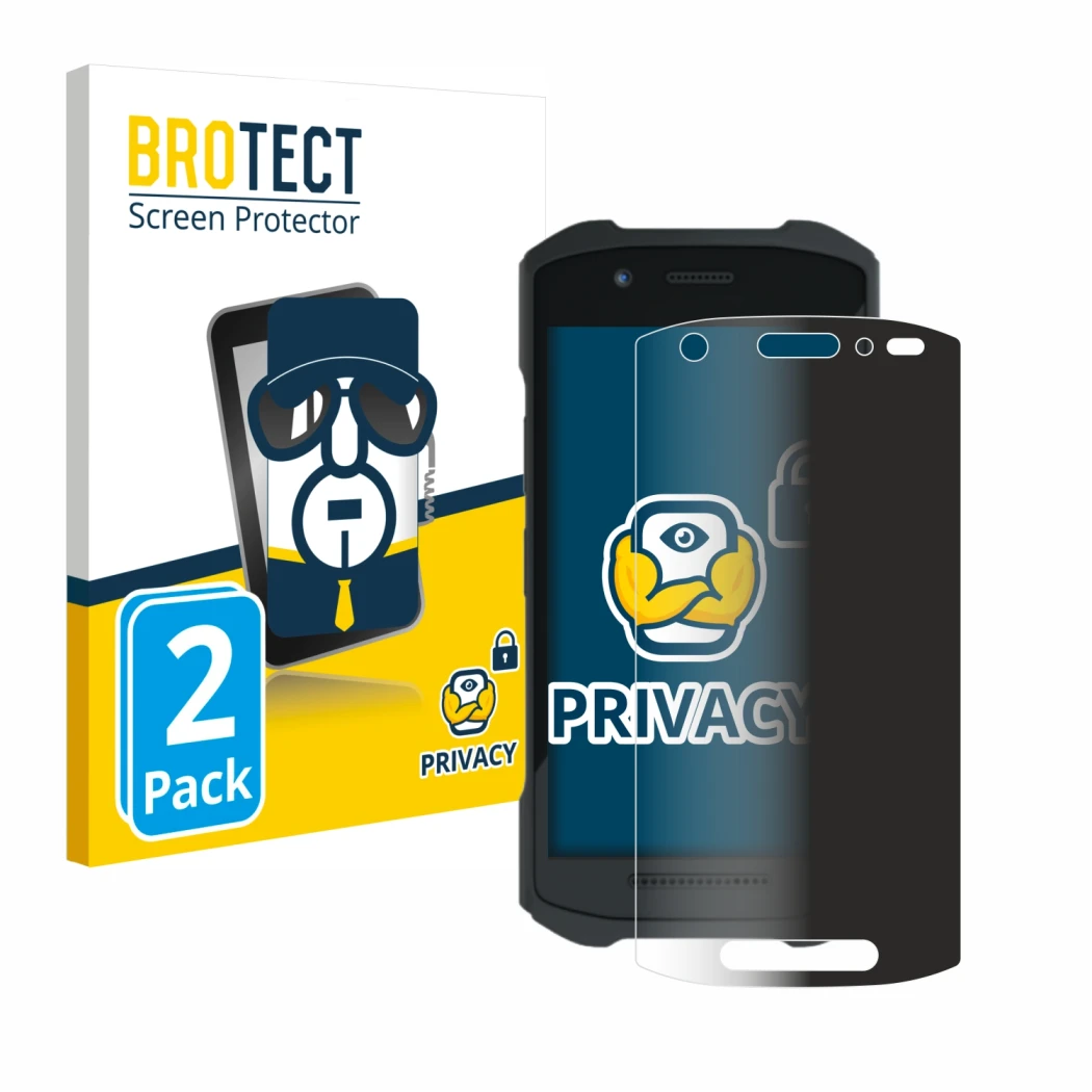 Face avant d’un emballage produit avec le logo de la marque BROTECT. À côté, l’appareil Zebra TC21 est représenté avec la prot