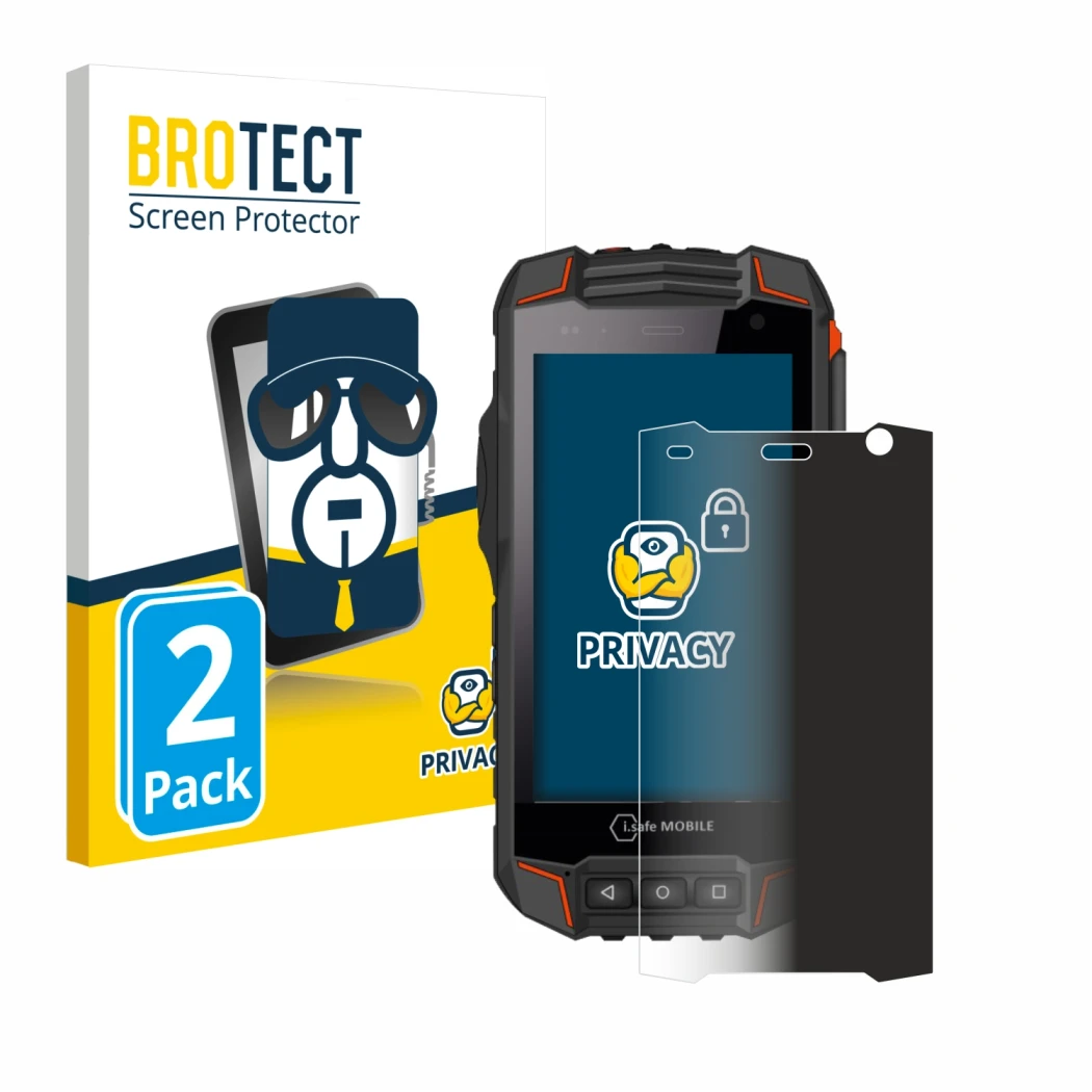 Face avant d’un emballage produit avec le logo de la marque BROTECT. À côté, l’appareil i.safe MOBILE IS530.1 est représenté a