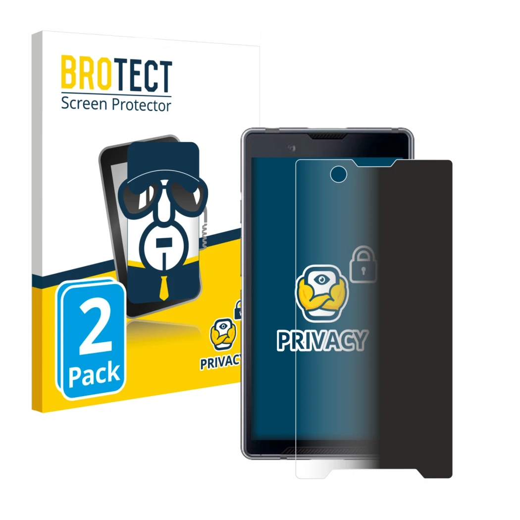 Face avant d’un emballage produit avec le logo de la marque BROTECT. À côté, l’appareil Bittium Tough Mobile 2 est représenté 