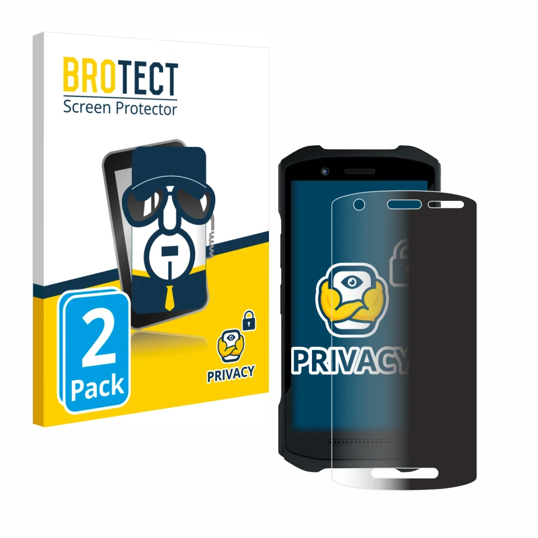 Face avant d’un emballage produit avec le logo de la marque BROTECT. À côté, l’appareil Zebra TC26 est représenté avec la prot