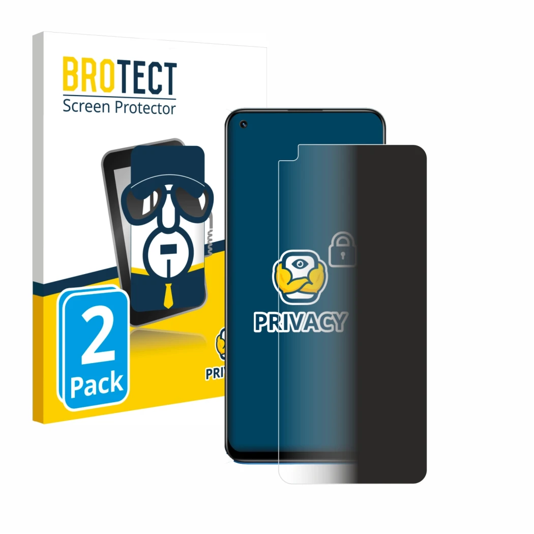 Face avant d’un emballage produit avec le logo de la marque BROTECT. À côté, l’appareil realme 8 Pro est représenté avec la pr
