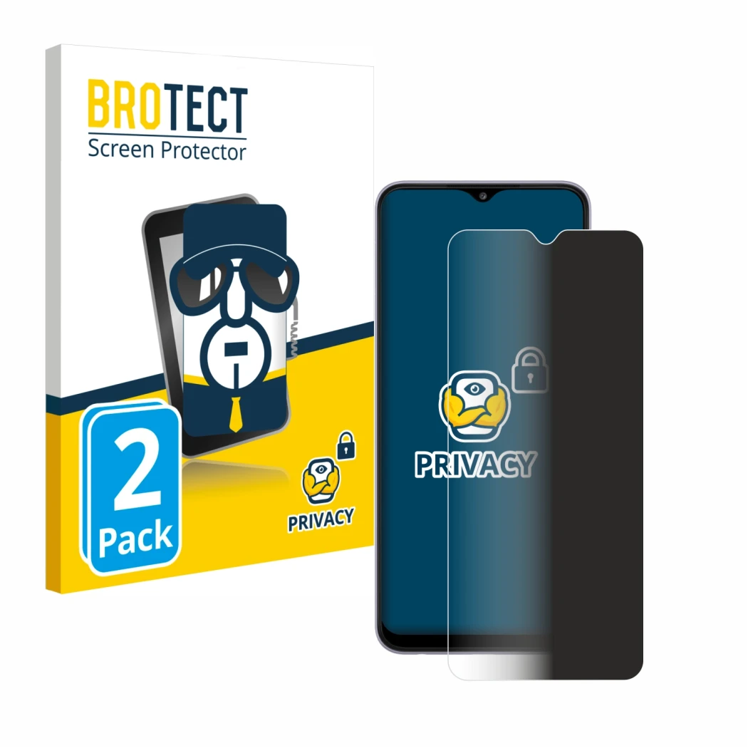 Face avant d’un emballage produit avec le logo de la marque BROTECT. À côté, l’appareil Samsung Galaxy A22 5G est représenté a