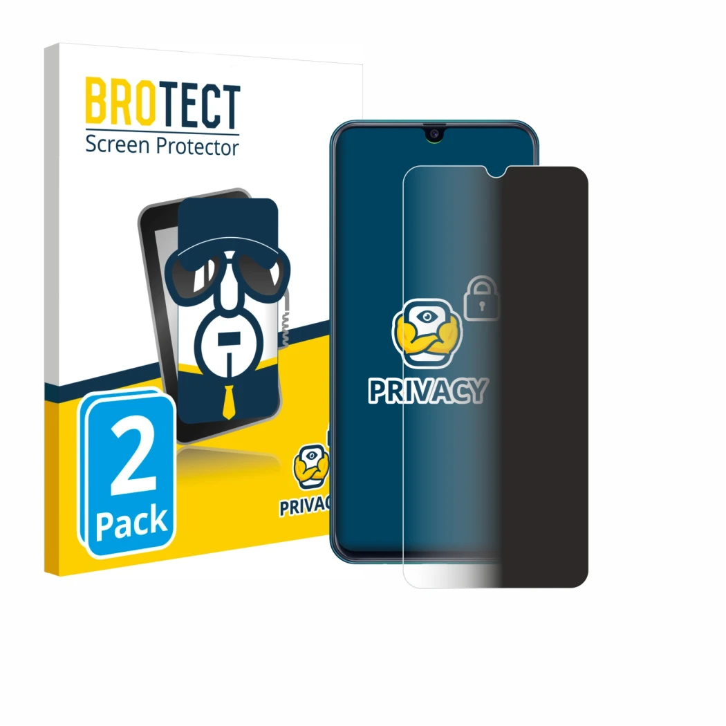 Face avant d’un emballage produit avec le logo de la marque BROTECT. À côté, l’appareil Samsung Galaxy M21 2021 est représenté