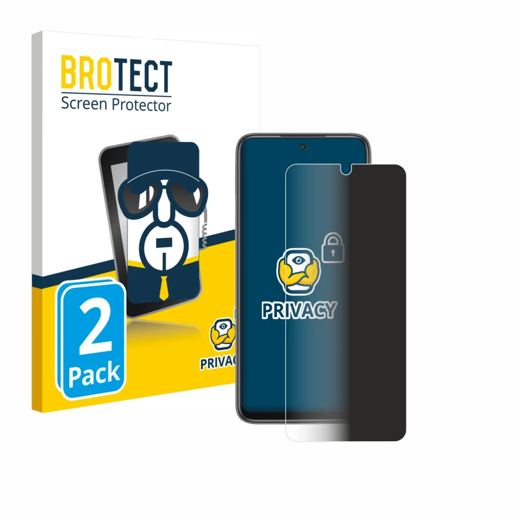 Face avant d’un emballage produit avec le logo de la marque BROTECT. À côté, l’appareil Xiaomi Redmi 10 est représenté avec la