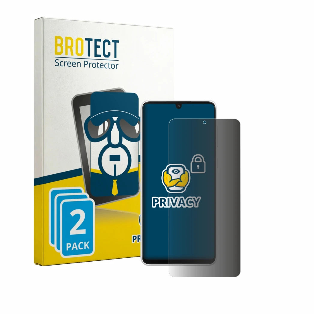 Face avant d’un emballage produit avec le logo de la marque BROTECT. À côté, l’appareil Samsung Galaxy A33 5G est représenté a