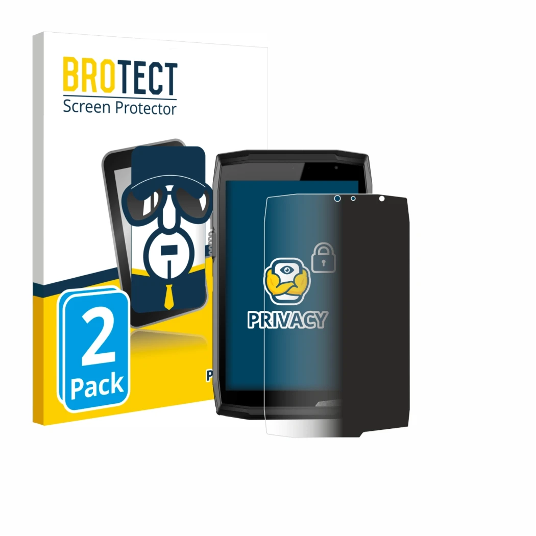 Face avant d’un emballage produit avec le logo de la marque BROTECT. À côté, l’appareil Crosscall Core T5 est représenté avec 