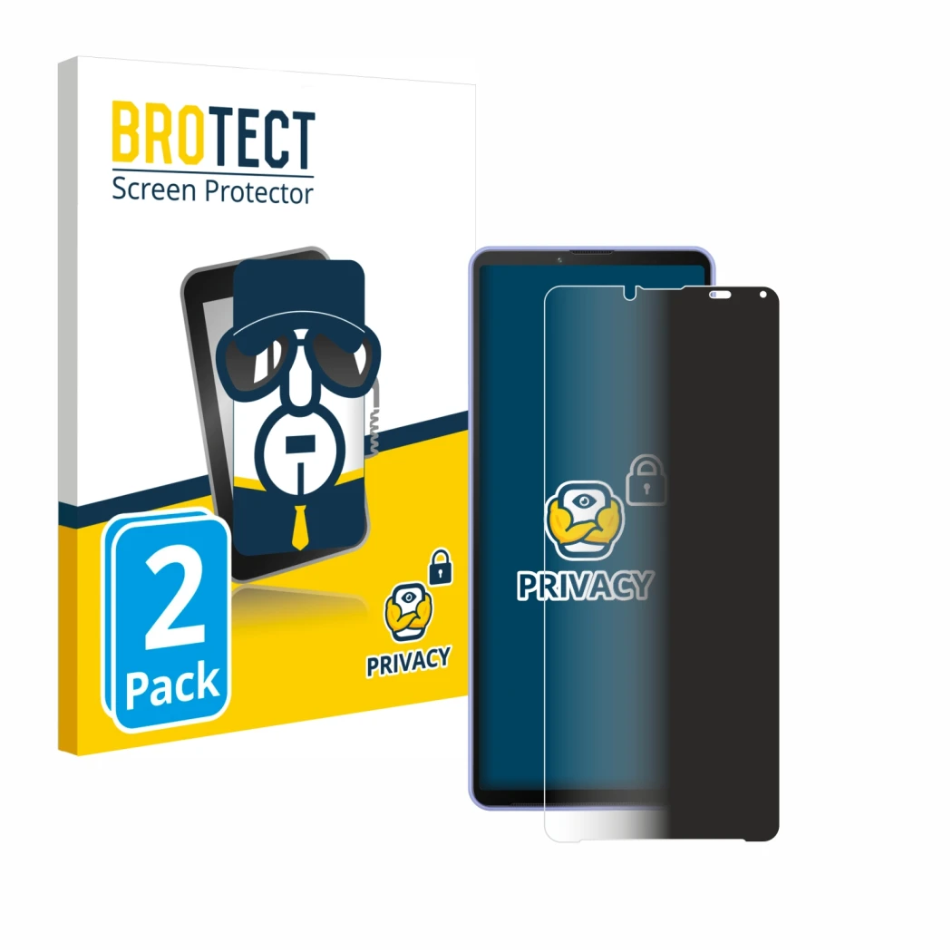 Face avant d’un emballage produit avec le logo de la marque BROTECT. À côté, l’appareil Sony Xperia 10 IV est représenté avec 
