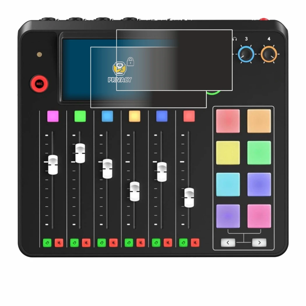 Image de l'appareil Rode Rodecaster Pro II avec une grande variété de protections d'écran.