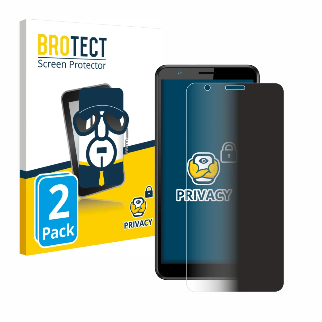 Face avant d’un emballage produit avec le logo de la marque BROTECT. À côté, l’appareil ZTE Blade A31 est représenté avec la p