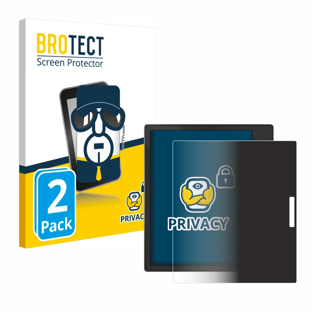 Face avant d’un emballage produit avec le logo de la marque BROTECT. À côté, l’appareil Boox Page est représenté avec la prote