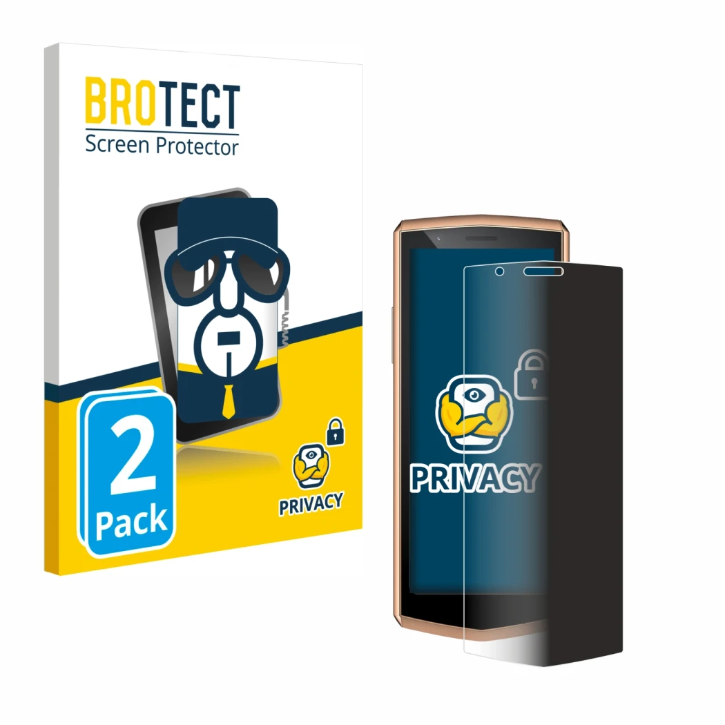 Face avant d’un emballage produit avec le logo de la marque BROTECT. À côté, l’appareil Cubot Pocket 3 est représenté avec la 