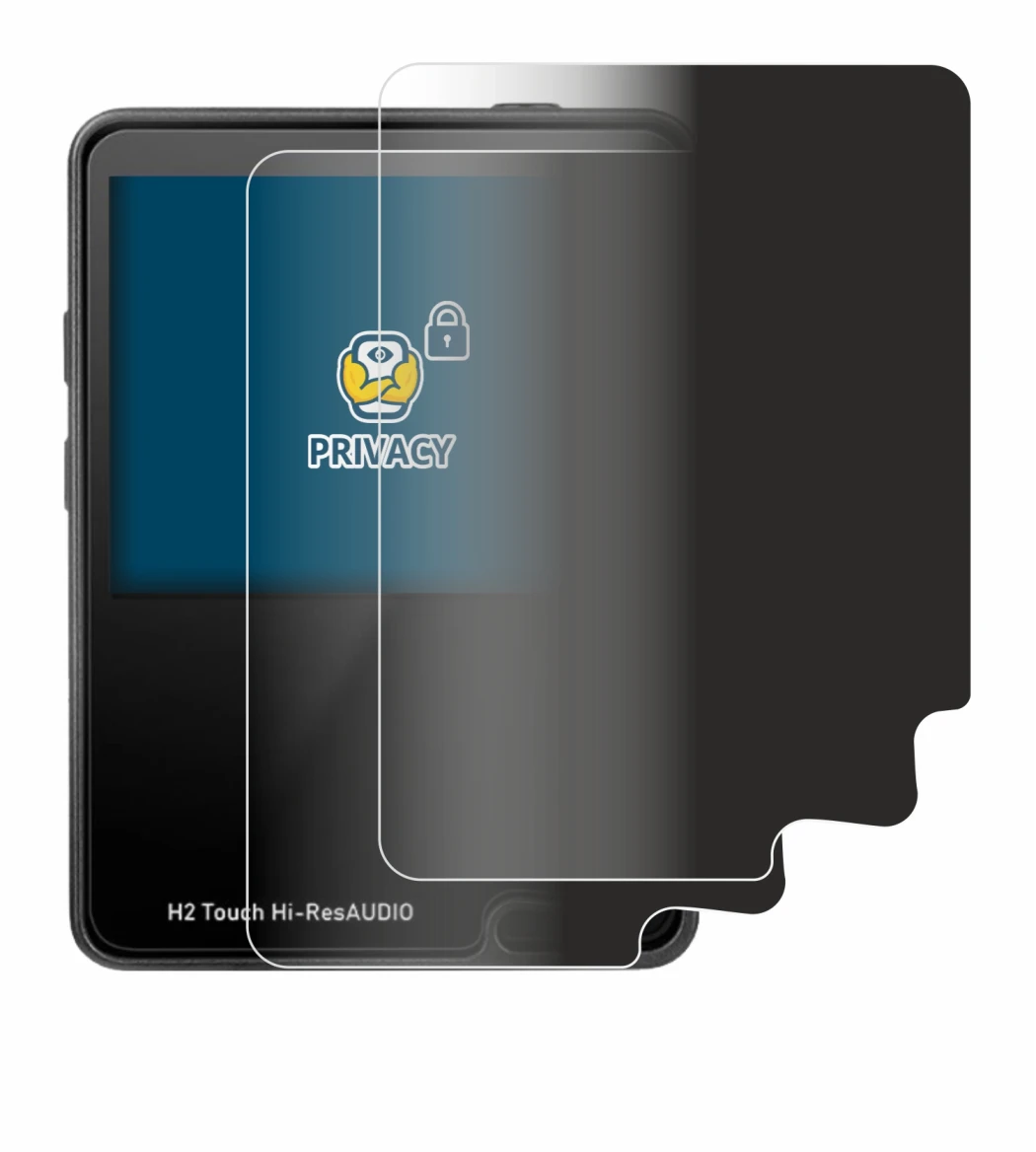 Image de l'appareil HifiWalker H2 touch avec une grande variété de protections d'écran.