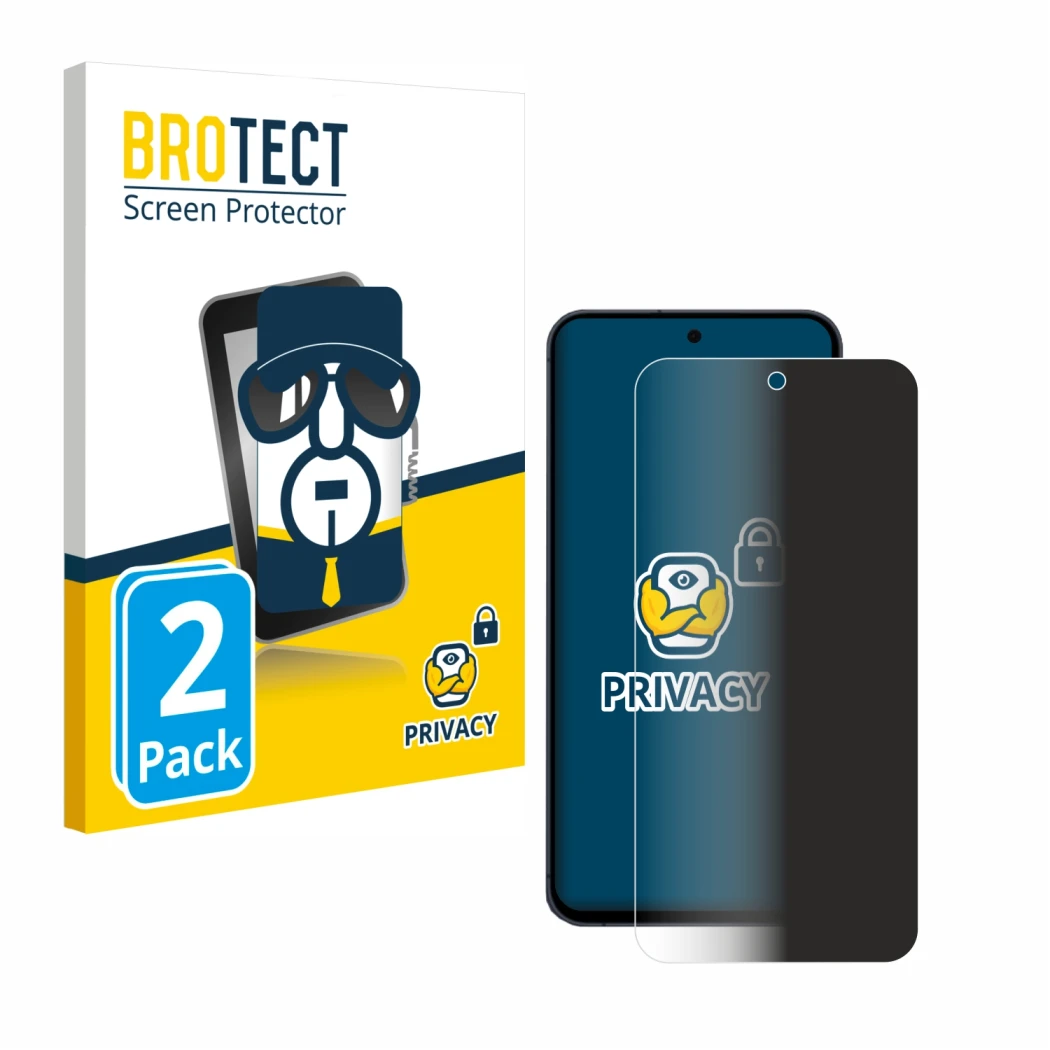 Face avant d’un emballage produit avec le logo de la marque BROTECT. À côté, l’appareil Samsung Galaxy A55 5G est représenté a