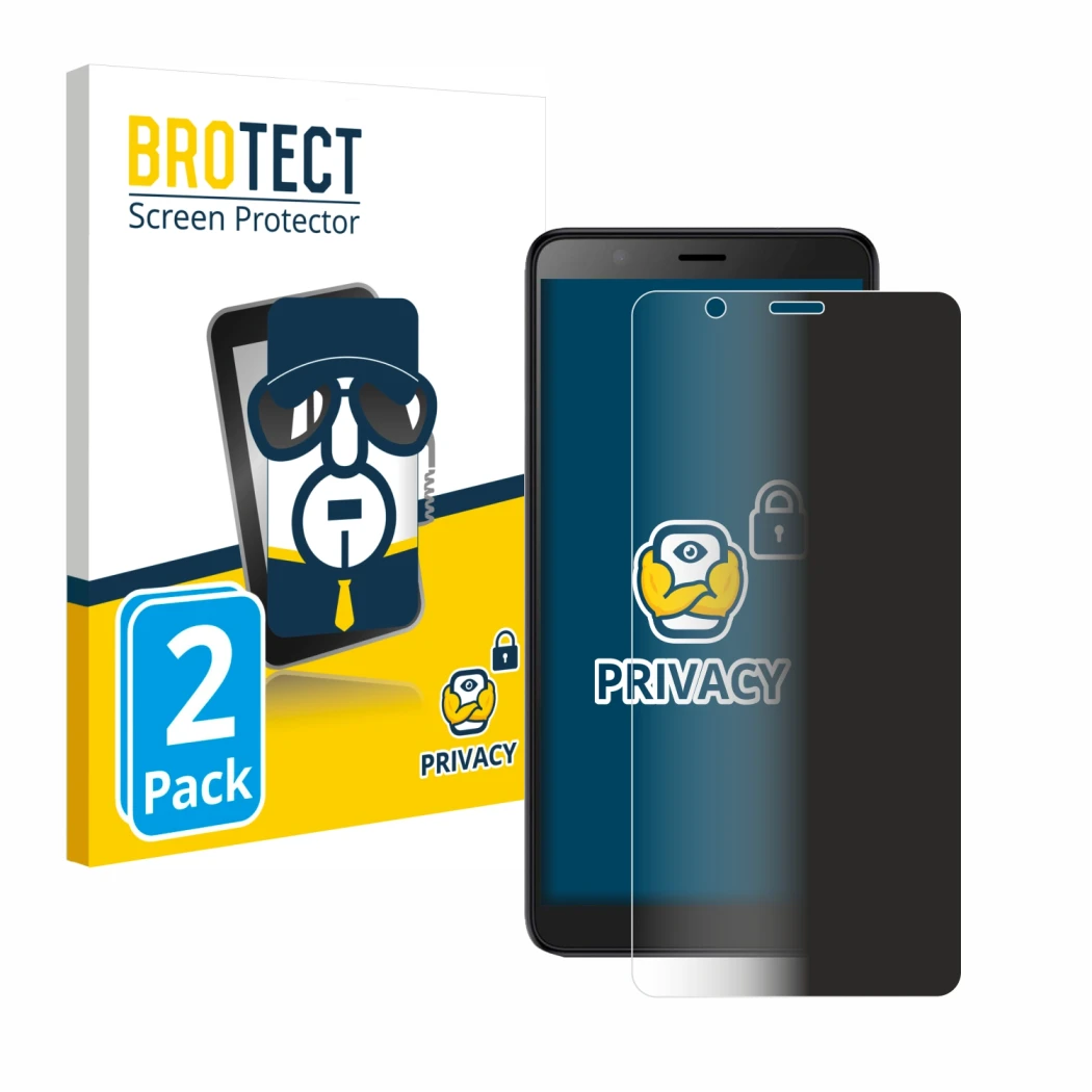 Face avant d’un emballage produit avec le logo de la marque BROTECT. À côté, l’appareil ZTE Blade A32 est représenté avec la p