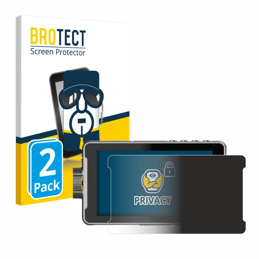 Face avant d’un emballage produit avec le logo de la marque BROTECT. À côté, l’appareil Viltrox DC-550 Pro est représenté avec