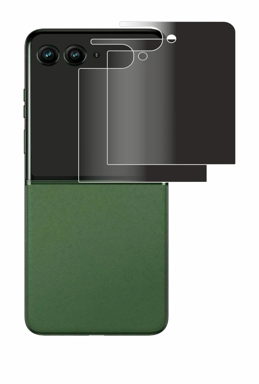 Image de l'appareil Motorola Razr 50 Ultra (Affichage arrière) avec une grande variété de protections d'écran.