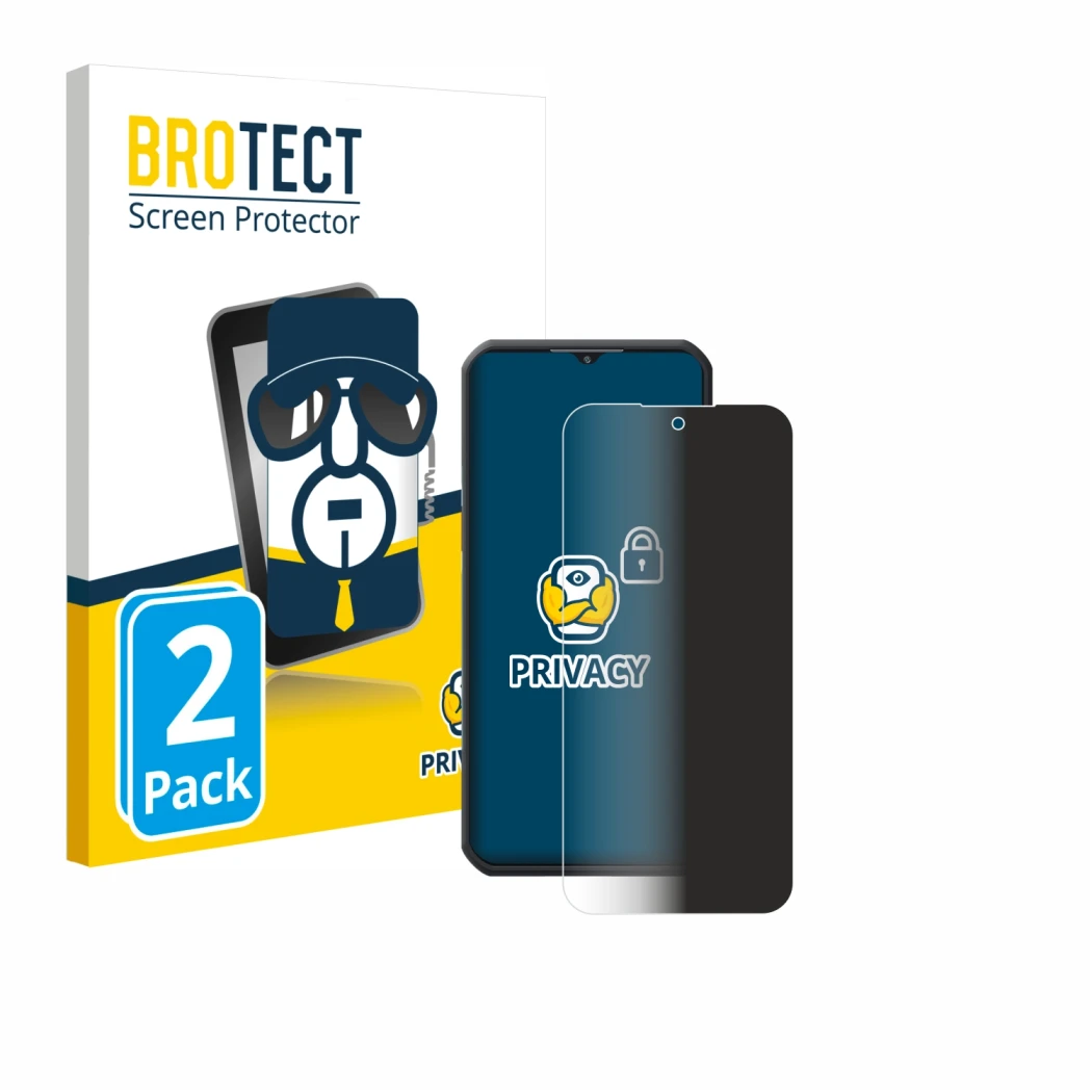 Face avant d’un emballage produit avec le logo de la marque BROTECT. À côté, l’appareil Oukitel WP35 5G est représenté avec la