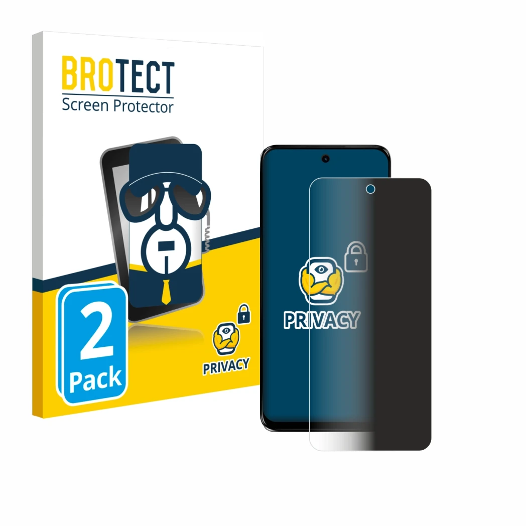 Face avant d’un emballage produit avec le logo de la marque BROTECT. À côté, l’appareil Motorola G34 5G est représenté avec la