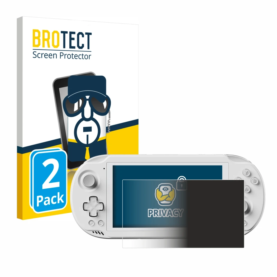Face avant d’un emballage produit avec le logo de la marque BROTECT. À côté, l’appareil AYN Odin 2 Mini est représenté avec la