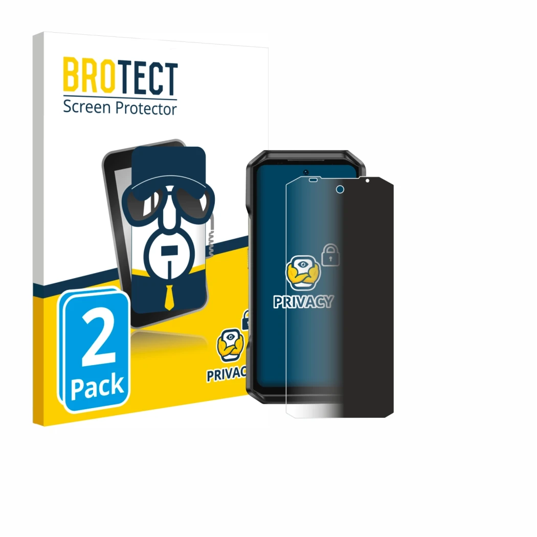 Face avant d’un emballage produit avec le logo de la marque BROTECT. À côté, l’appareil Ulefone Armor 27T Pro est représenté a