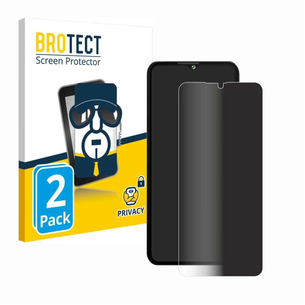 Face avant d’un emballage produit avec le logo de la marque BROTECT. À côté, l’appareil Cubot A10 est représenté avec la prote