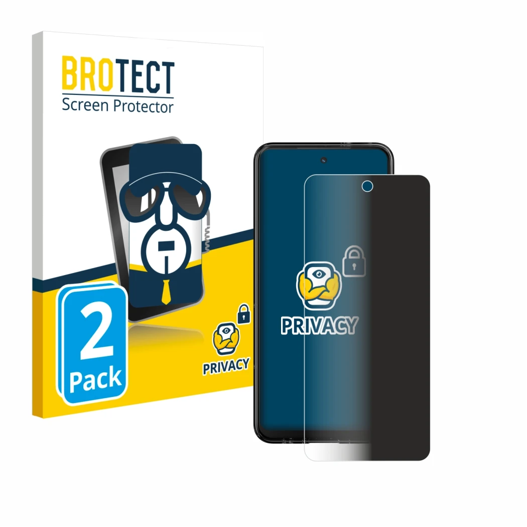 Face avant d’un emballage produit avec le logo de la marque BROTECT. À côté, l’appareil HMD Fusion est représenté avec la prot