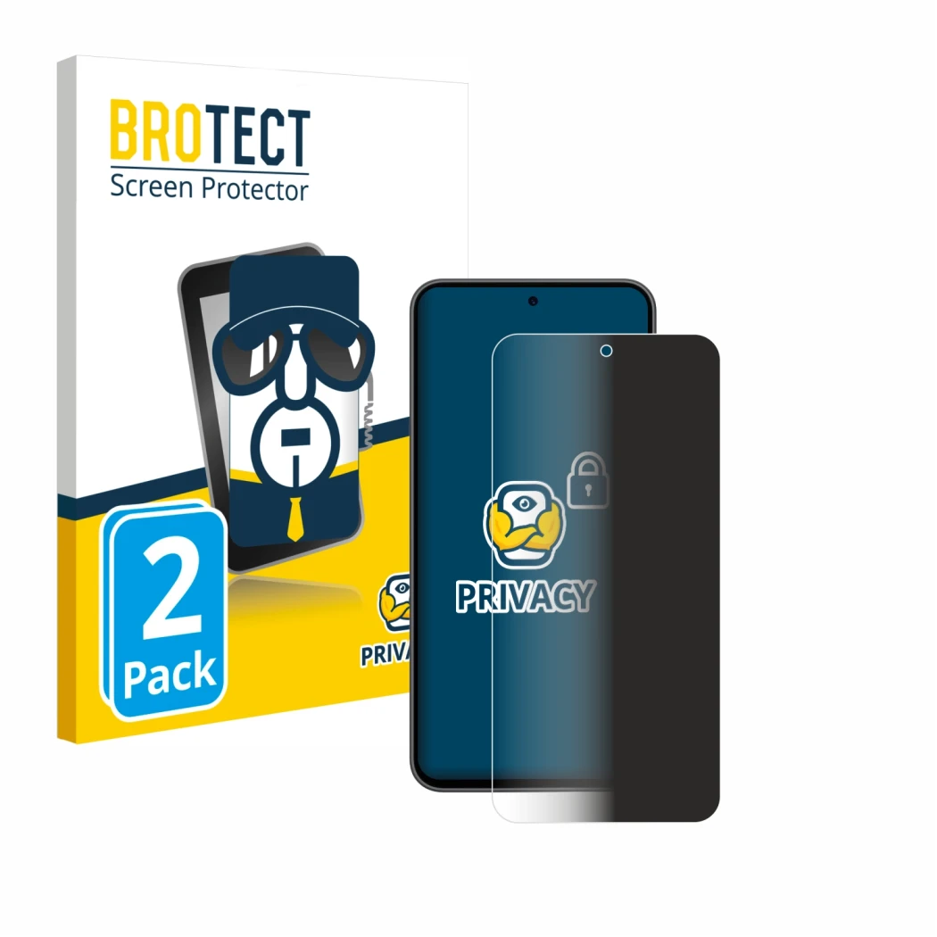 Face avant d’un emballage produit avec le logo de la marque BROTECT. À côté, l’appareil Samsung Galaxy A36 5G est représenté a