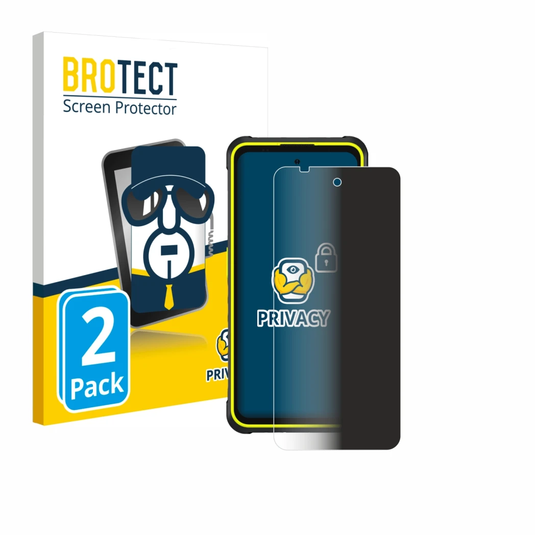 Face avant d’un emballage produit avec le logo de la marque BROTECT. À côté, l’appareil Ulefone Armor X31 Pro 5G est représent