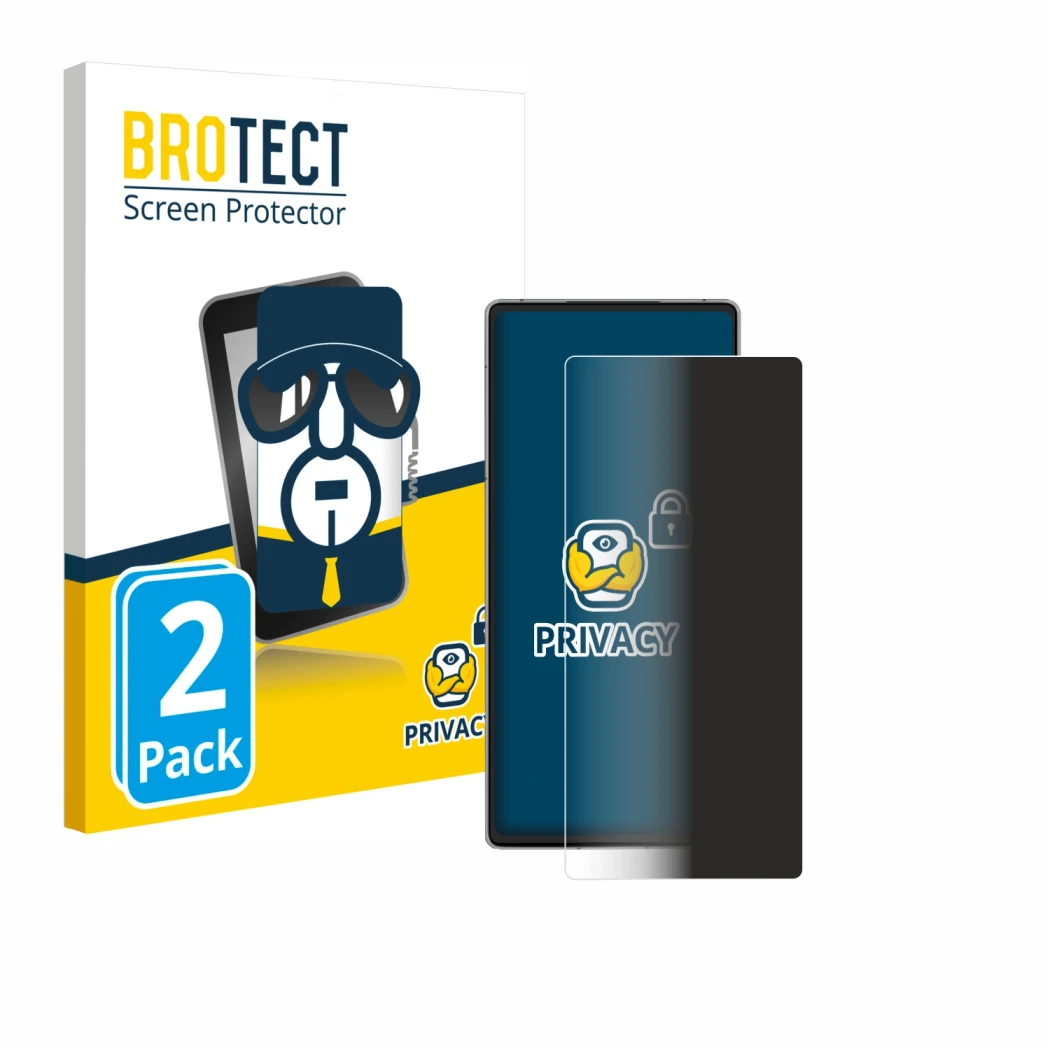 Face avant d’un emballage produit avec le logo de la marque BROTECT. À côté, l’appareil ZTE Nubia Red Magic 10 Air est représe