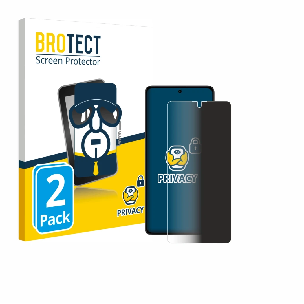 Face avant d’un emballage produit avec le logo de la marque BROTECT. À côté, l’appareil Xiaomi Poco M6 Pro 4G est représenté a