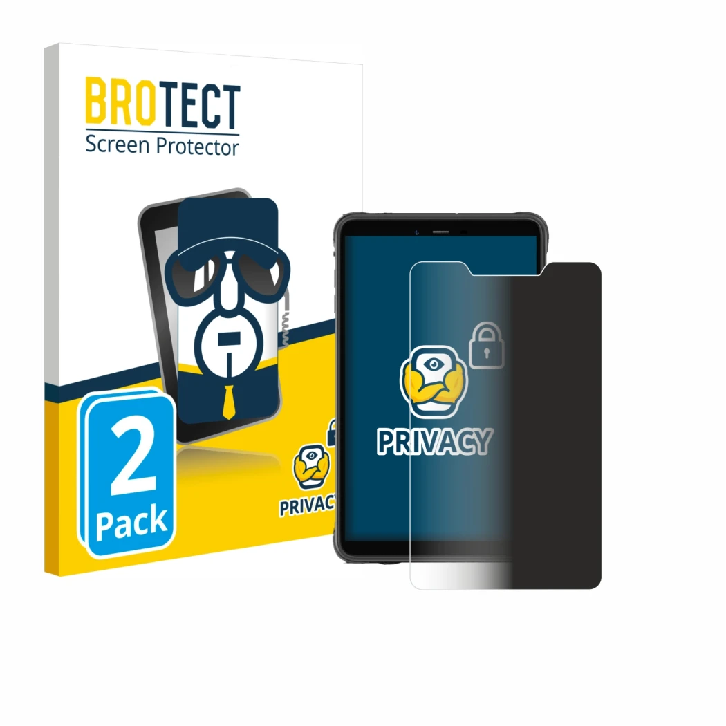Face avant d’un emballage produit avec le logo de la marque BROTECT. À côté, l’appareil Ulefone Armor Pad Pro est représenté a