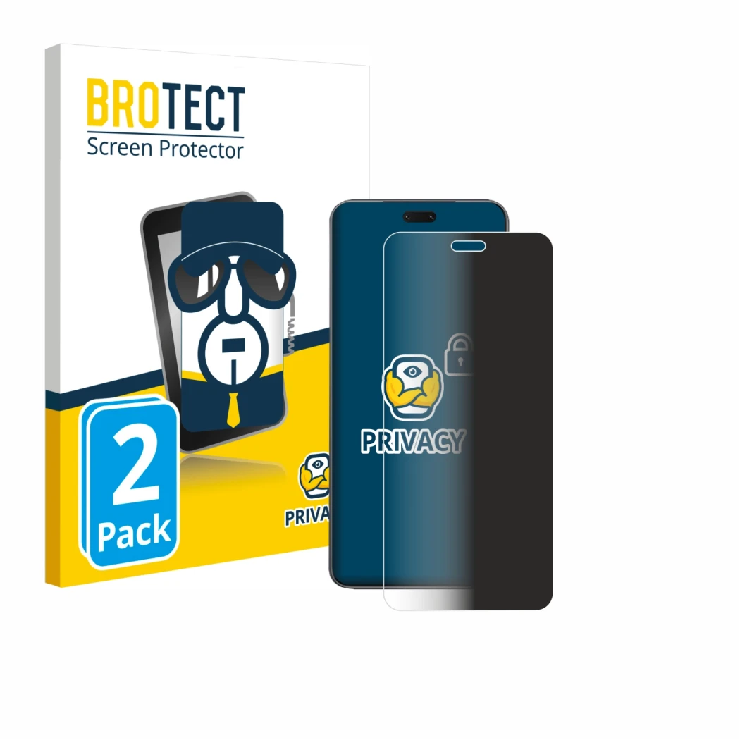 Face avant d’un emballage produit avec le logo de la marque BROTECT. À côté, l’appareil Xiaomi Civi 5 Pro est représenté avec 
