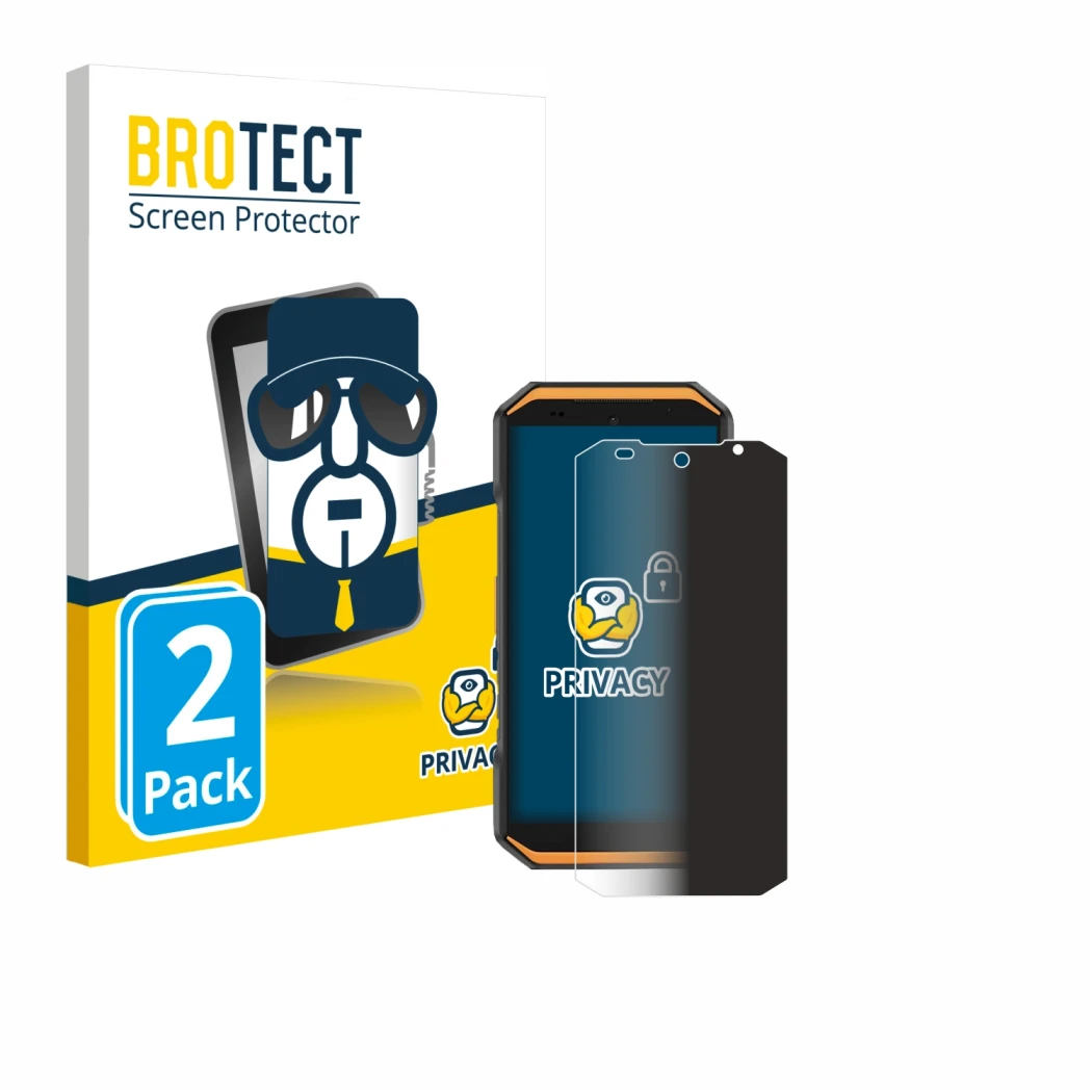 Face avant d’un emballage produit avec le logo de la marque BROTECT. À côté, l’appareil Ulefone Armor X32 Pro est représenté a