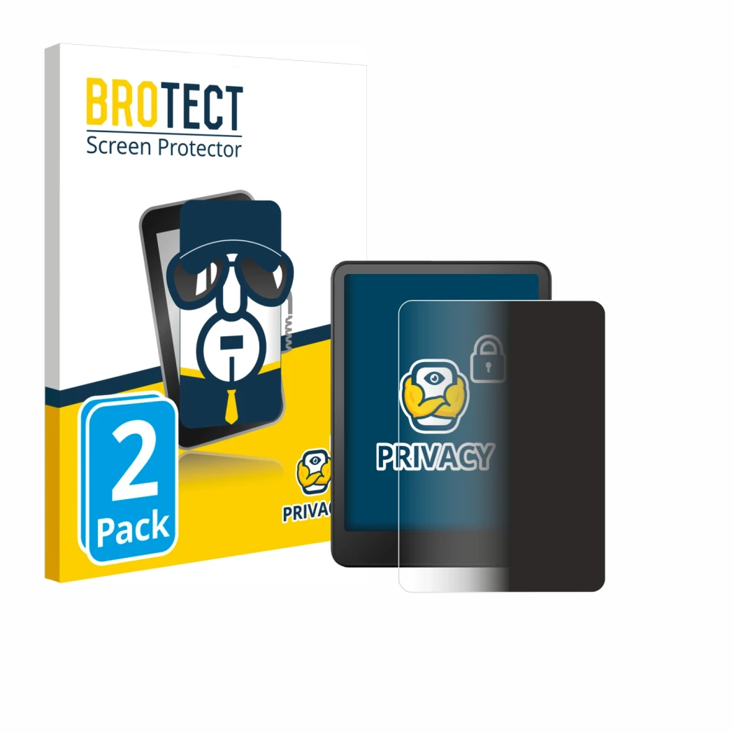 Face avant d’un emballage produit avec le logo de la marque BROTECT. À côté, l’appareil Amazon Kindle Colorsoft est représenté