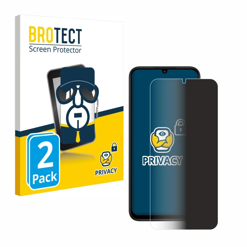 Face avant d’un emballage produit avec le logo de la marque BROTECT. À côté, l’appareil Xiaomi Redmi 15C est représenté avec l