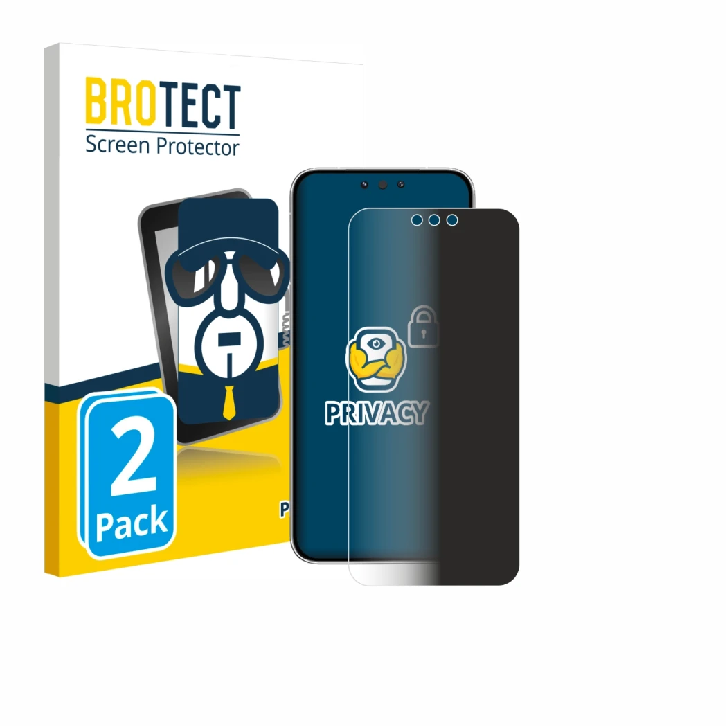 Face avant d’un emballage produit avec le logo de la marque BROTECT. À côté, l’appareil Huawei Mate 80 est représenté avec la 