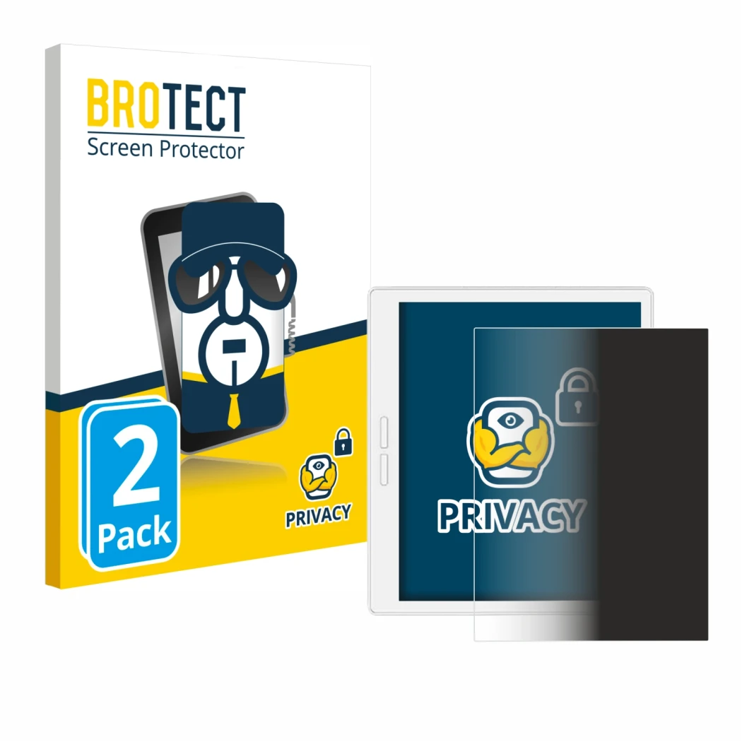 Face avant d’un emballage produit avec le logo de la marque BROTECT. À côté, l’appareil Bigme B751C-S est représenté avec la p