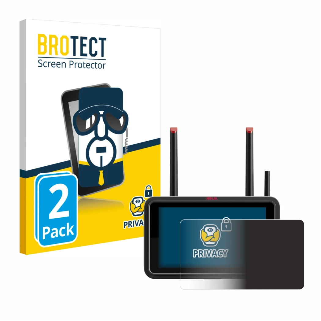 Face avant d’un emballage produit avec le logo de la marque BROTECT. À côté, l’appareil Atomos Ninja TX est représenté avec la