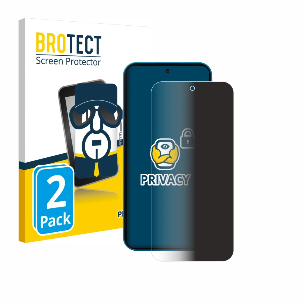 Face avant d’un emballage produit avec le logo de la marque BROTECT. À côté, l’appareil Nothing Phone (4a) est représenté avec