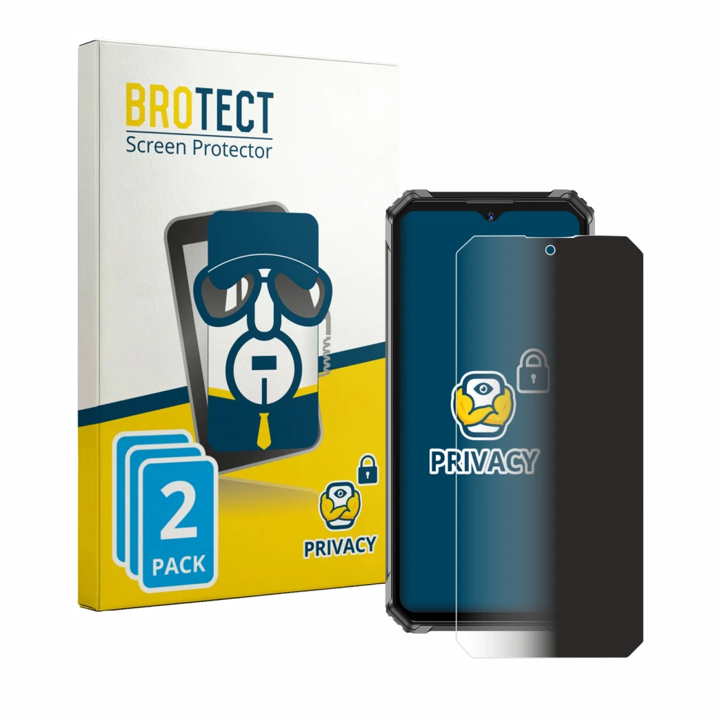Face avant d’un emballage produit avec le logo de la marque BROTECT. À côté, l’appareil Oukitel G7 est représenté avec la prot